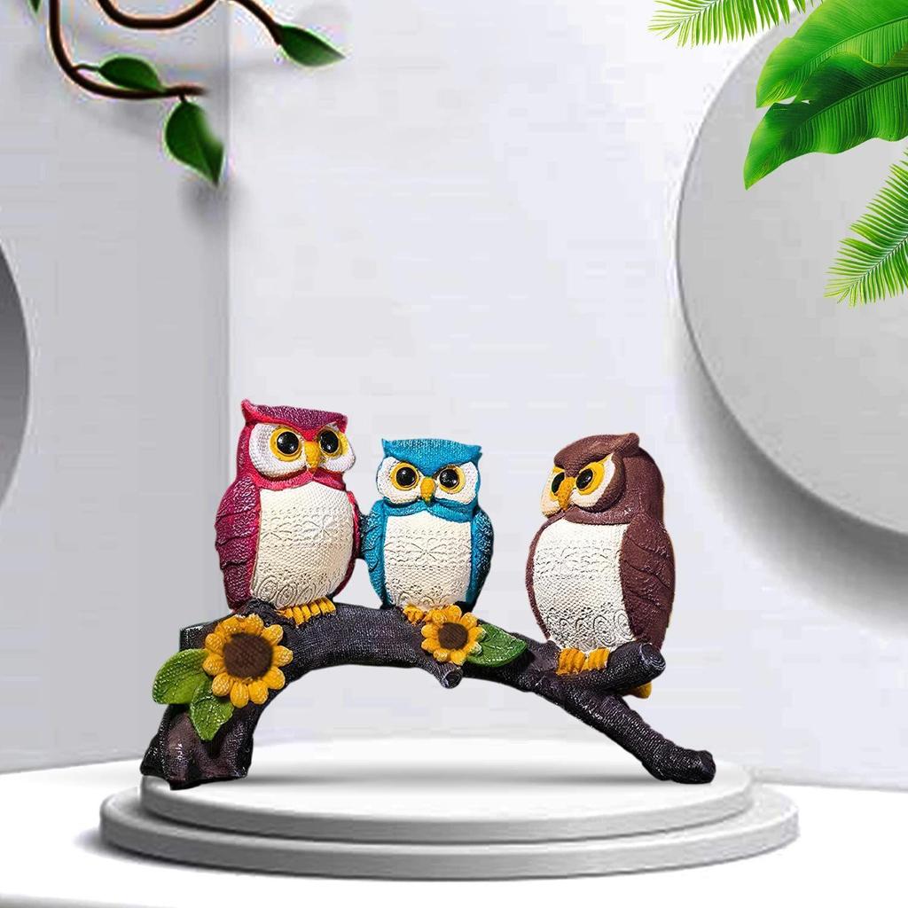 Beautiful Resin Owl Family Decorative Statue for Home Decor (Pack of 1. Multicolor)