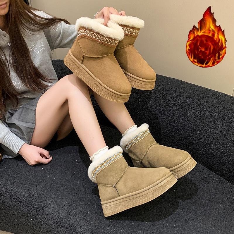Women's Fur Mouth Fashion Lightweight Soft Sole Winter Warm Fur One Snow Boots Padded Lined Non-slip Casual Sports Cotton Boots