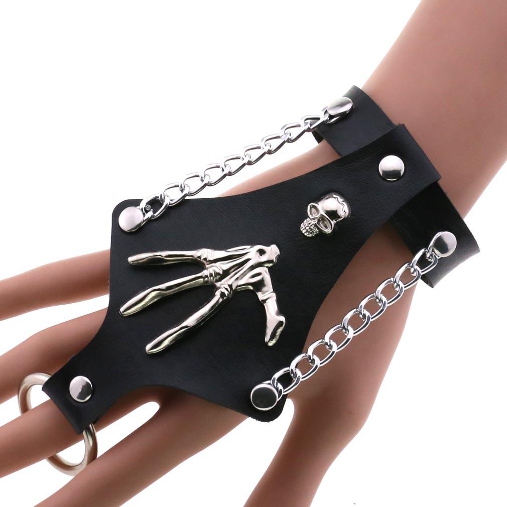 Exaggerated Non Mainstream Ring Bracelet Leather Bangle Punk Goth Skull Claw Sleeve Bracelet