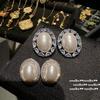Vintage Pigeon Egg Pearl Gemstone Earrings Vintage 18K Gold Egg Gypsy Earrings