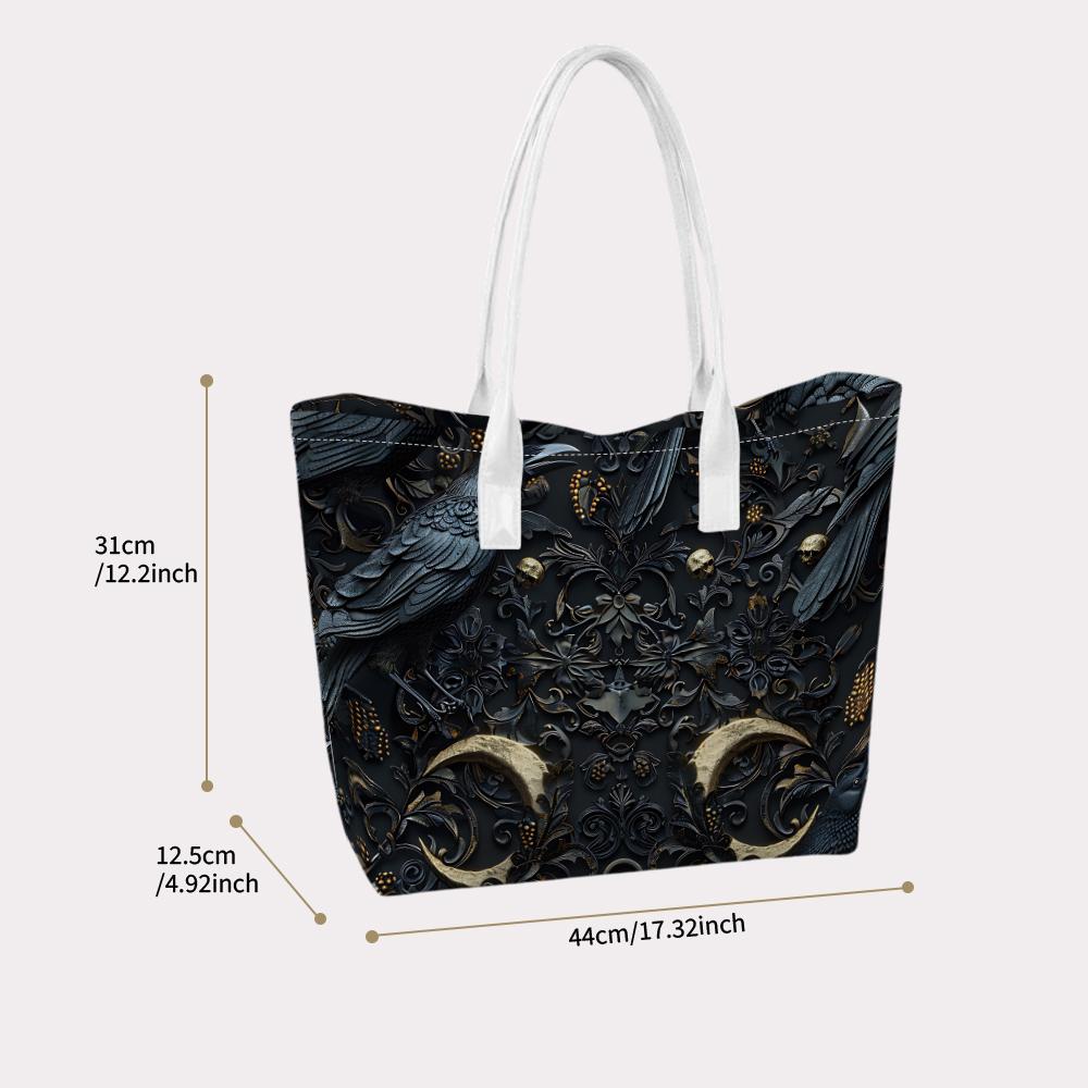 Gothic Dark Crow Moon Pattern Tote Bag Exquisite Daily Carryall Stylish Casual Shoulder Bag