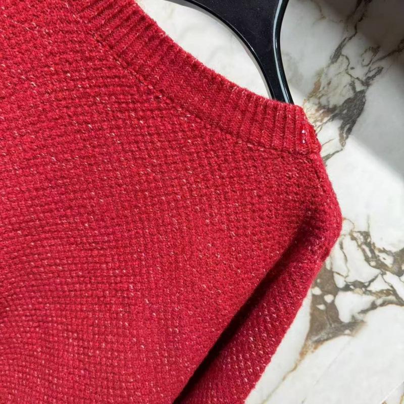 Miu Style 2025 Autumn/Winter New Arrival Letter Pocket Round Neck Single-Breasted Loose Cardigan Sweater
