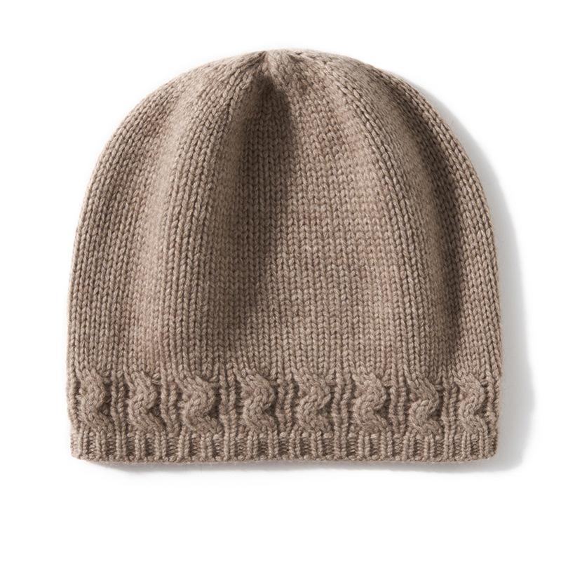 Cashmere Autumn and Winter New Unisex High End Solid Color Lightning Edge Knitted Thickened Warm Baotou Hat