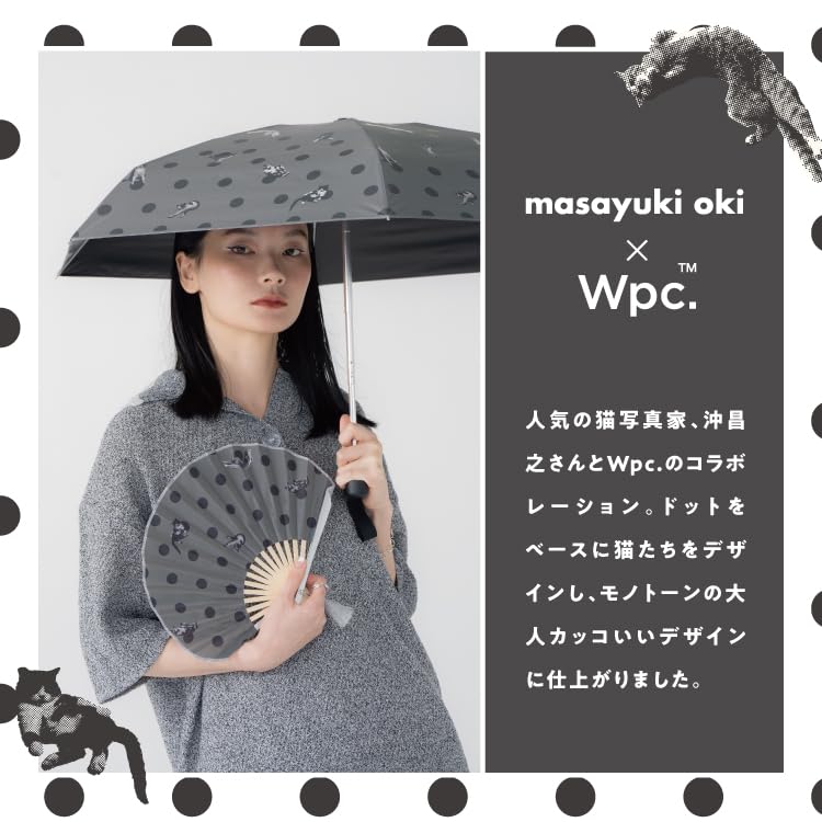 Parasol by Masayuki Oki x Sun and Rain Blackout Cat Folding Commuting to Work or Polka [2025] Wpc. Umbrella, Dots, Mini, Gray, Umbrella, Lightweight,