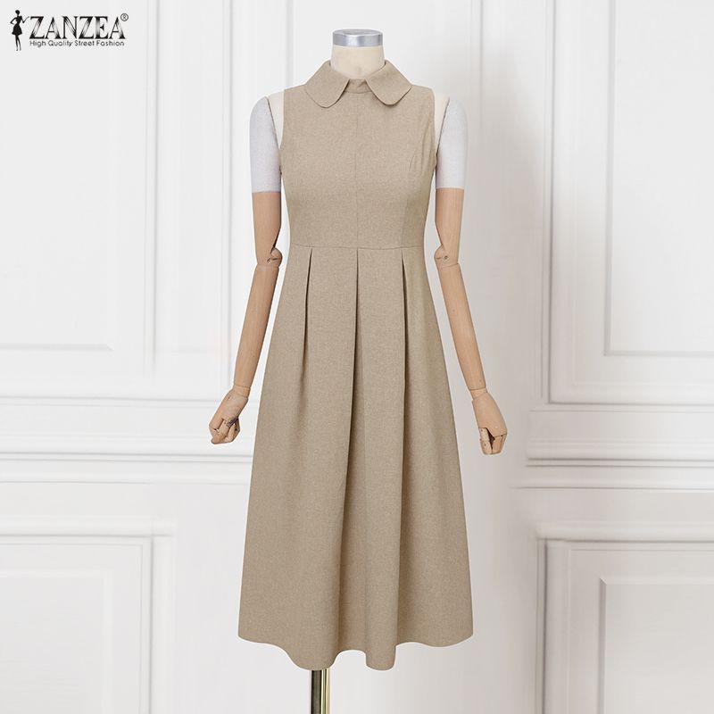 ZANZEA Women Elegant Doll Collar Summer Casual Sleeveless Dress