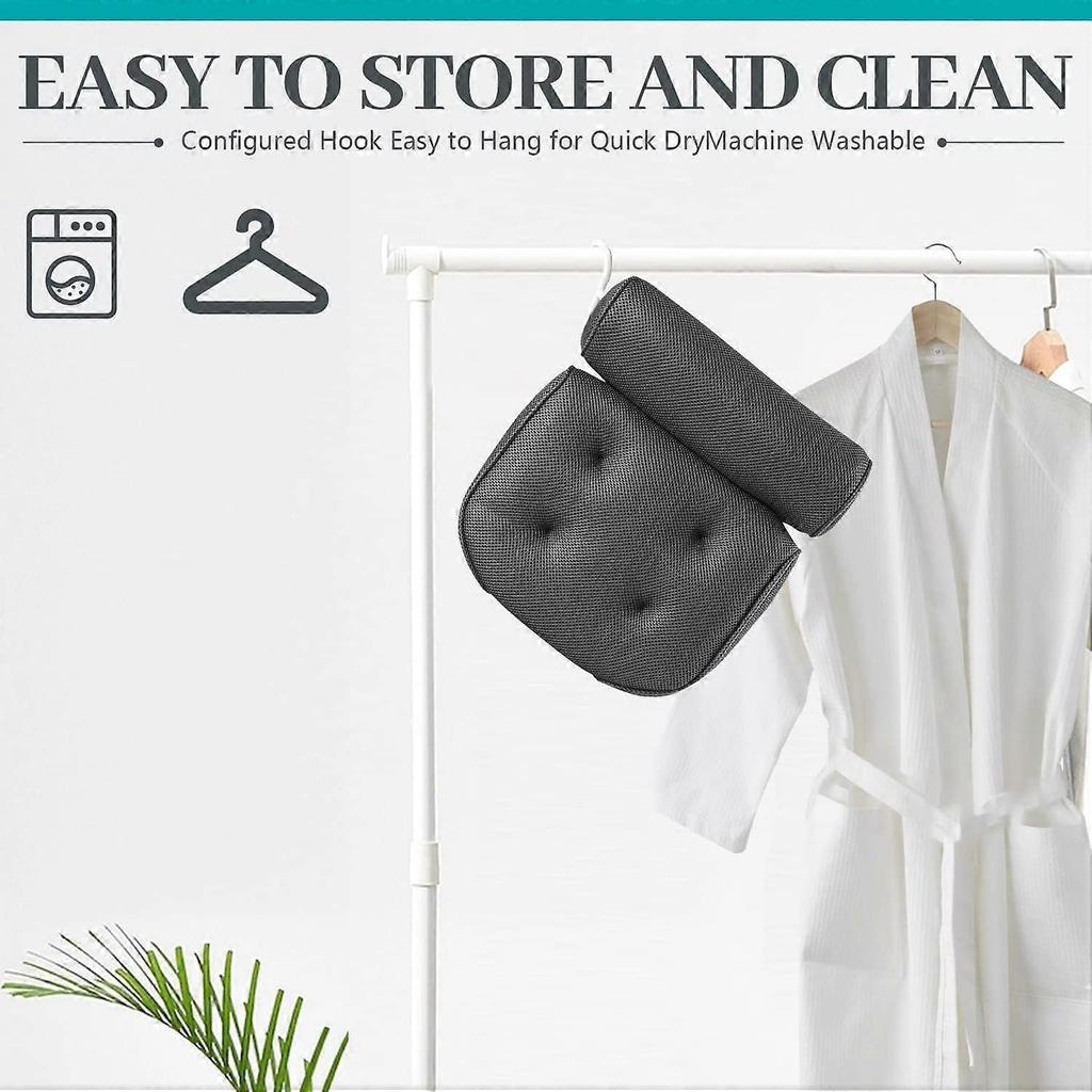 Bath Pillow for Head and Neck with 6 Non-Slip Suction Cups, Ergonomic Bathtub Pillow Home Spa Headrest
