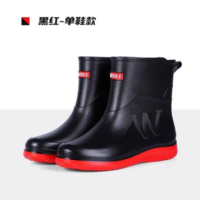 Men Waterproof Mid-Calf Work Rain Boots Non-Slip Rubber Shoes for Construction, Kitchen, and Fishing