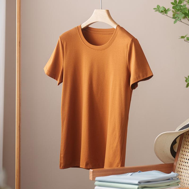 Rundhals Kurzarm Damen Sommer Neueste Trendige Vielseitiges und Bequemes T-Shirt Langgewaschenes Baumwoll Oberteil Ohne Verformung