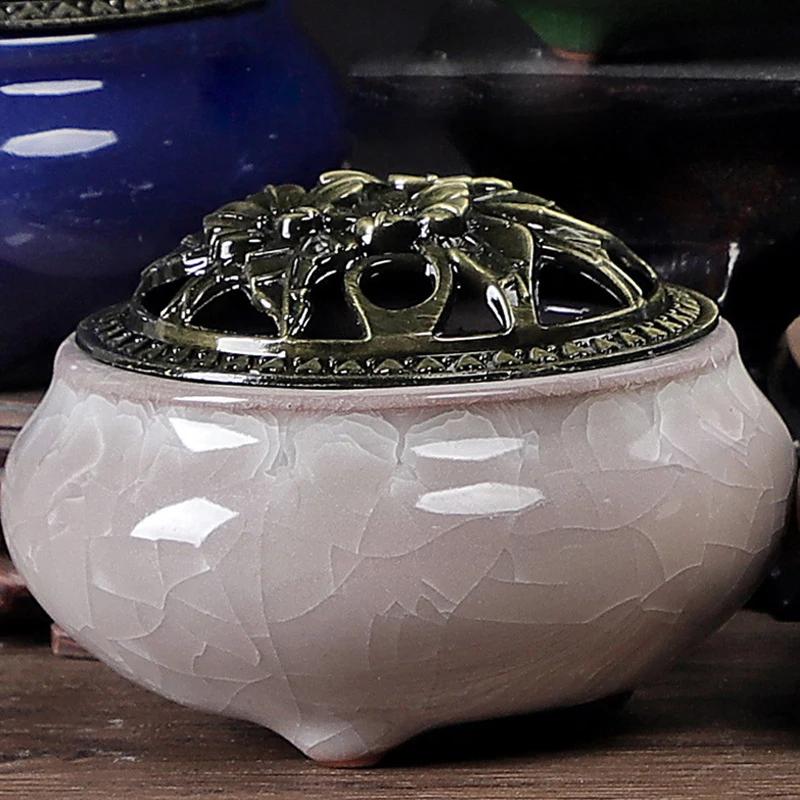 Y Ceramic Ice Cracking Incense Burner Coil Cone Stick Incense Burner Holder Home Ornaments Japanese Incense Burners Zen Decor