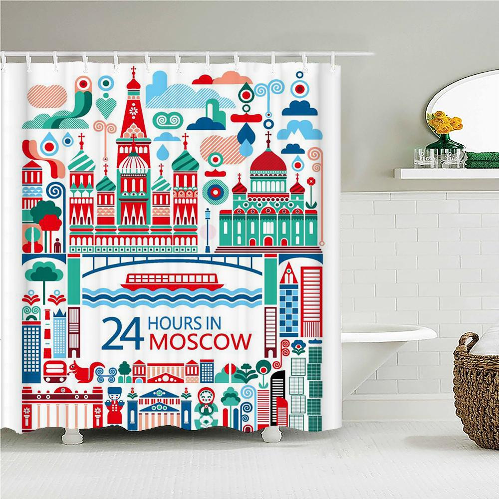 Vintage Style Retro landscape Bath Curtain Waterproof Fabric Shower Curtains Bathtub Screen for Bathroom Home Decor