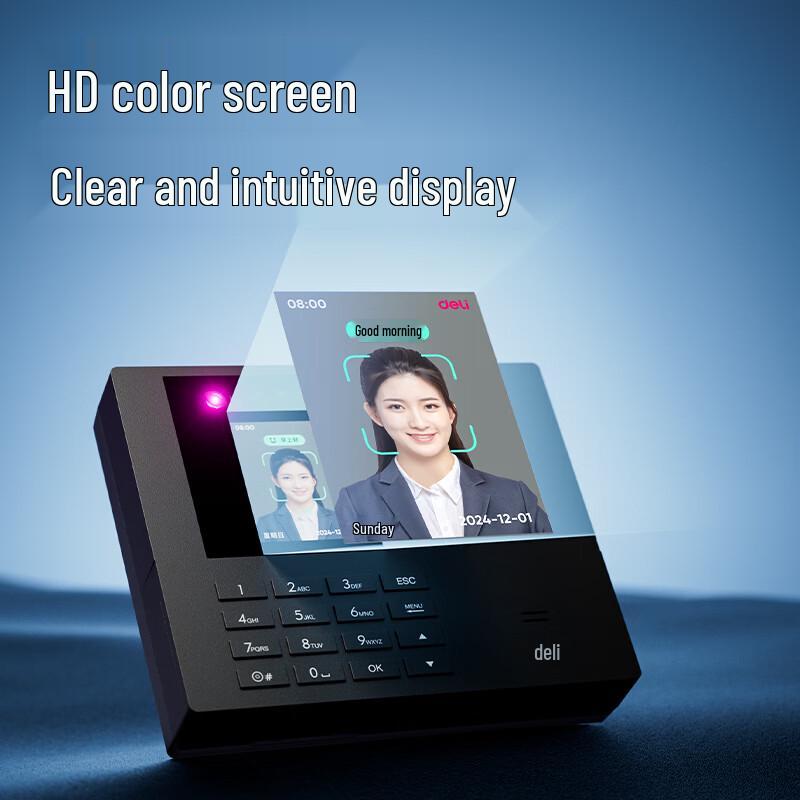 Deli 13855 Contactless Palm Vein, Facial & Fingerprint Time Clock CN Plug (adapter Included)