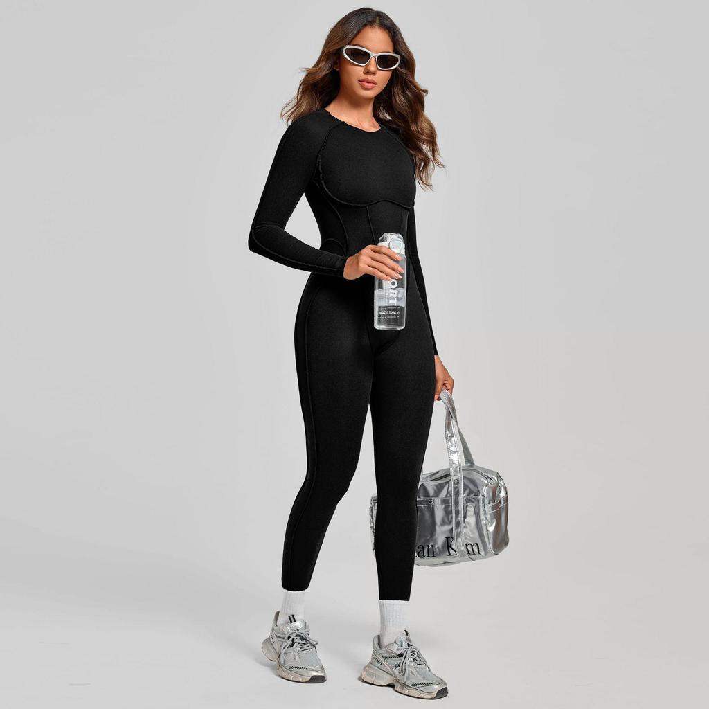Women's Color Block Stand Collar Jumpsuit - Half Zipper Yoga Fitness Wear for High-Intensity Sports