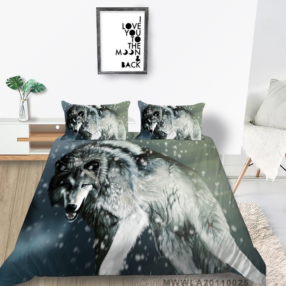 Wolf Print Povlečení Povlečení Povlečení Povlečení Povlak na přikrývku Povlak na polštář Prostěradlo/Dvoudílná královská 2/3dílná dekorace do ložnice