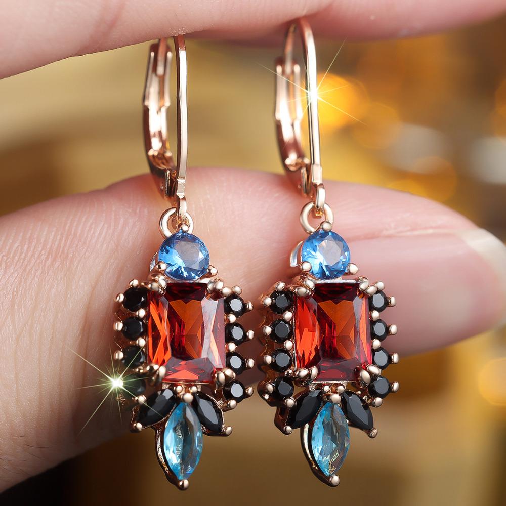 

Винтажные красные черные серьги-подвески с цирконом для женщин, роскошные серьги золотого цвета для свадьбы, праздничные украшения, подарки золотой