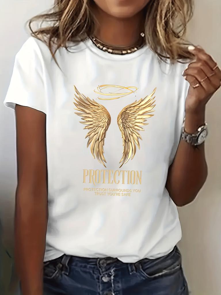 European sizesAnd Halo, On a Round-Neck T-Shirt. Perfect for Casual Wear In Spring And Summer, Designed for Women