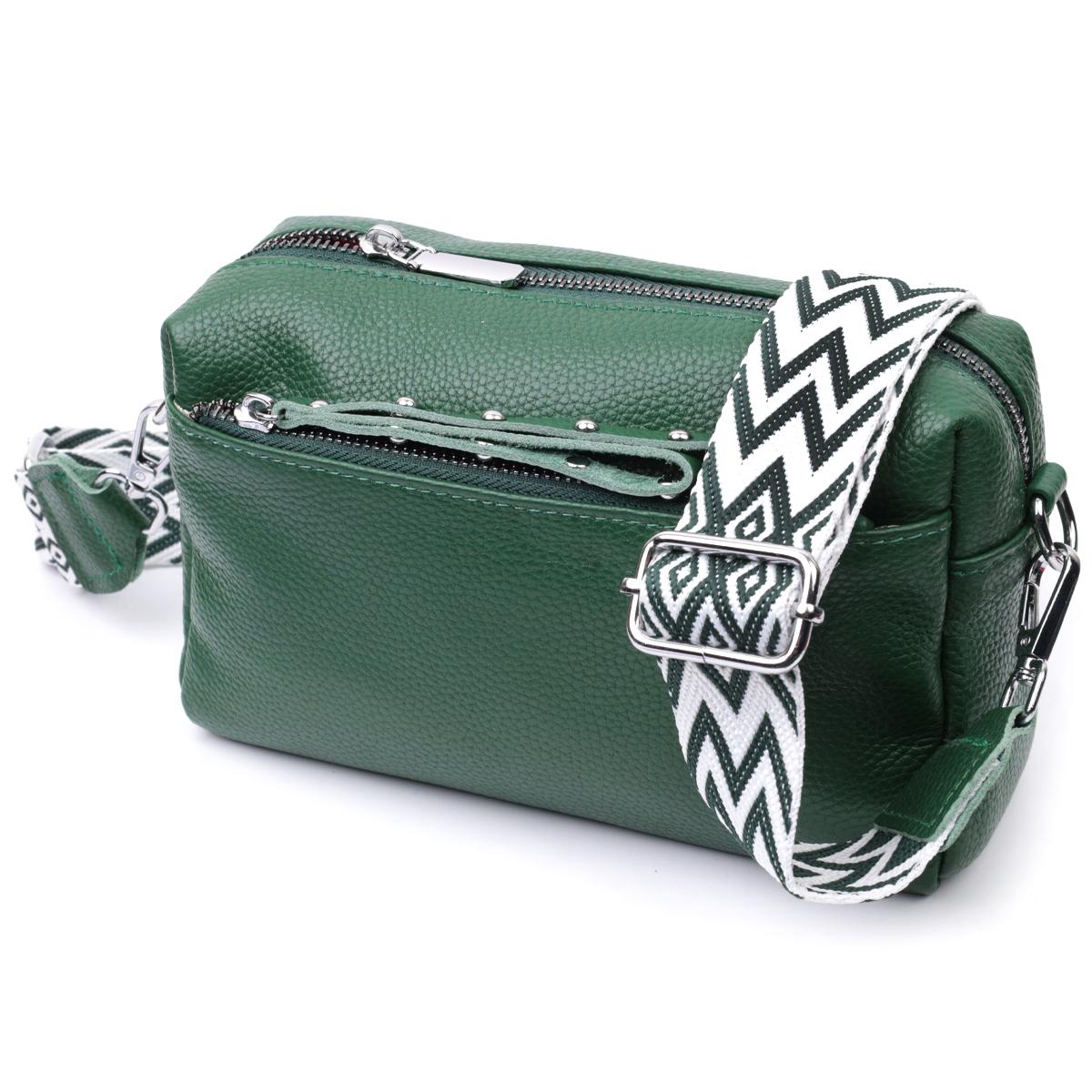 

Шкіряна сумка зі стильним бігунком Vintage 22651 Зелена