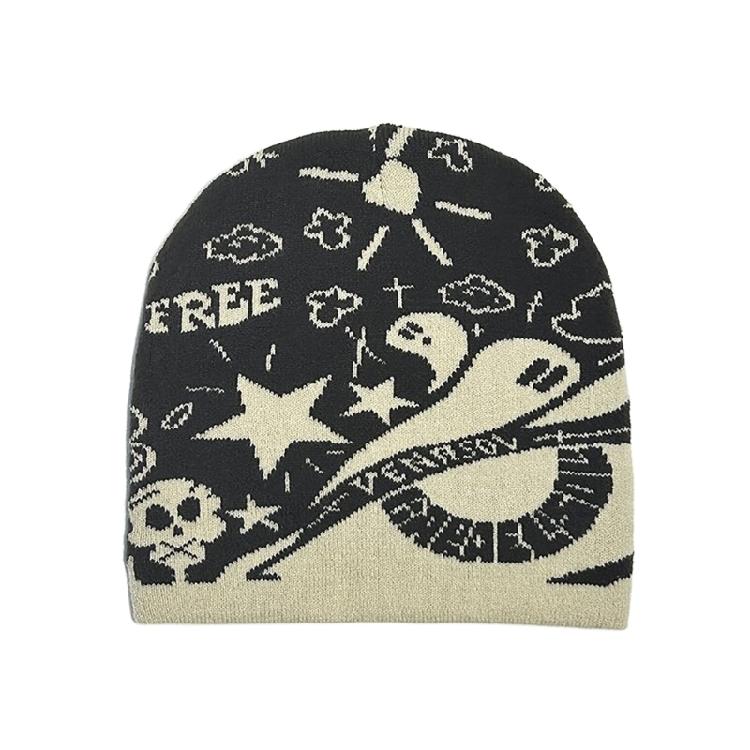 Handmade Crochet Hat Girl Skull Hat Double Side Jacquard Beanies Warm Skull Caps