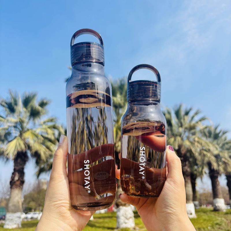 Transparent Leakproof Water Bottle 430Ml/670Ml Plastic Drink Bottle With Handle Wide Mouth Portable Drinking Bottle With Scale