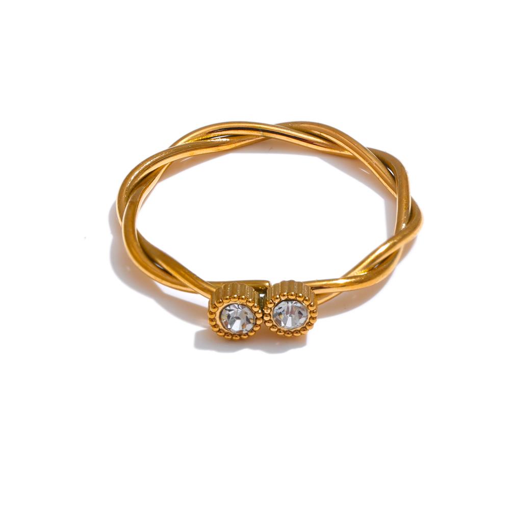 

Yhpup Stainless Steel Metal Woven Zirconia Twisted Golden Thin Ring for Women 18K PVD Plated Delicate Jewelry Tarnish Resistant 6