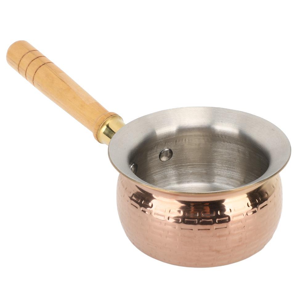 Rose Gold Wooden Color Butter Warmer Pot Stainless Steel Sauce Pan  Milk Coffee Pouring Oil