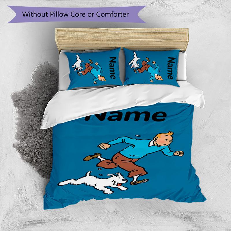Juego de Ropa de Cama de 3 Piezas con Nombre Personalizado Las Aventuras de Tintín Cierre de Funda Nórdica Incluye 1 Funda Nórdica y 2 Fundas de Almohada para Todas las Estaciones Decoración de Dormitorio