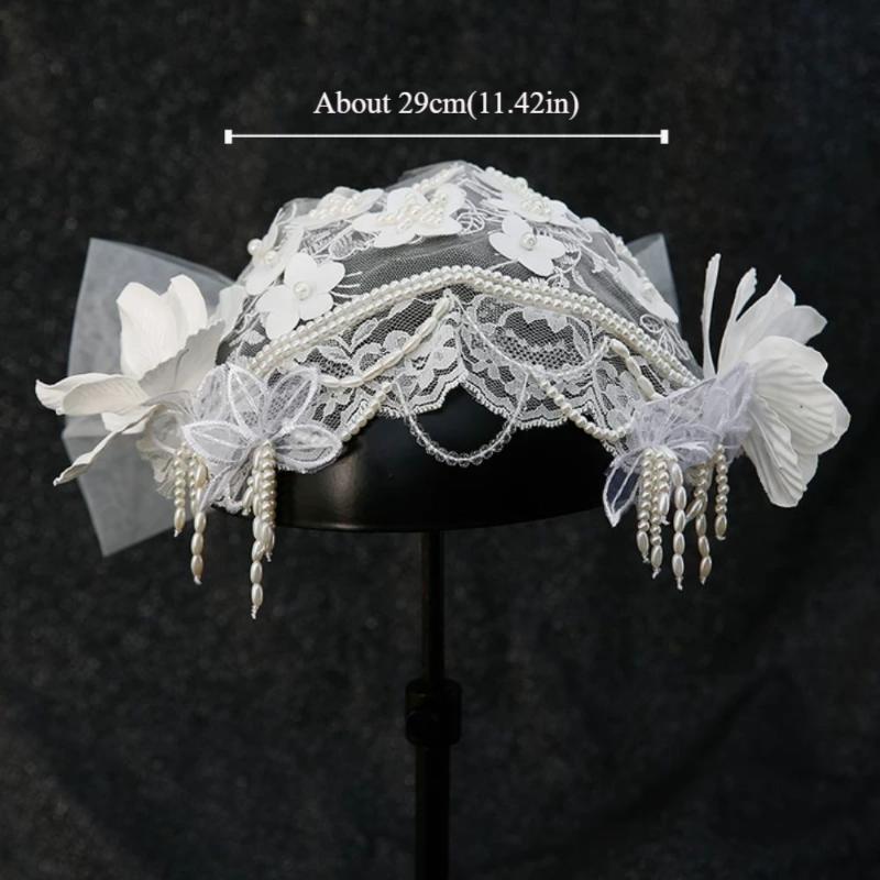 White Bride Headdress Pearls Beads Wedding Headwear Retro Bridal Hat  Headpieces