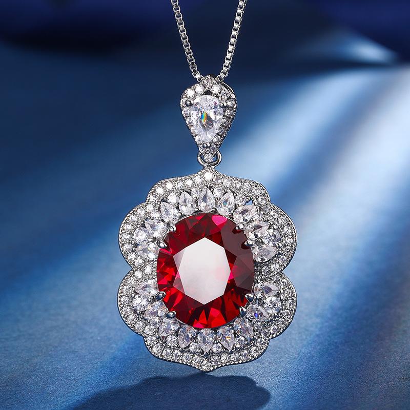 Autumn And Winter Jewelry Copper Bottom Gold-Plated Simulation Red Corundum Sapphire Blue Spinel High-End Suit Women 12 * 14