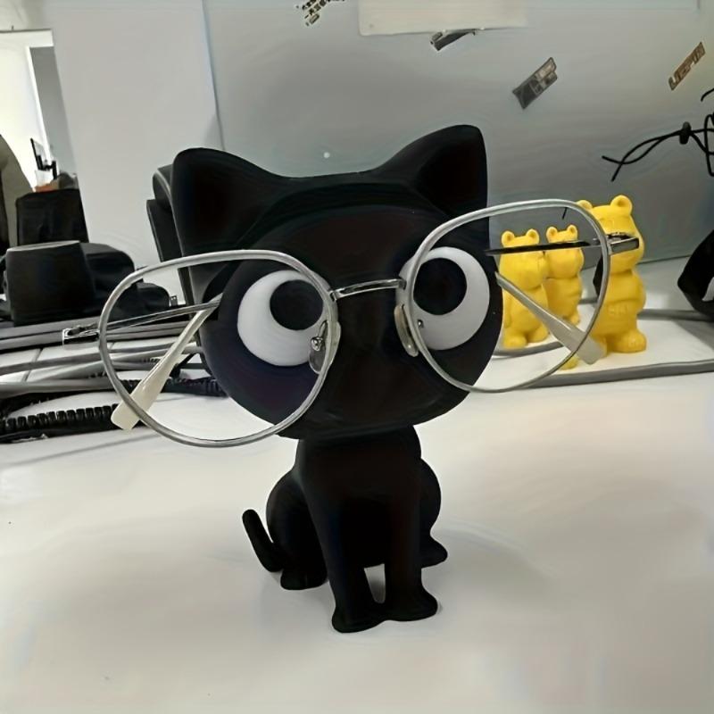 Cute Black Cat Glasses Holder & Desk Organizer - 3D Printed Kitten Eyeglass Stand with Sitting Cat Base, Compact Suitable чёрный