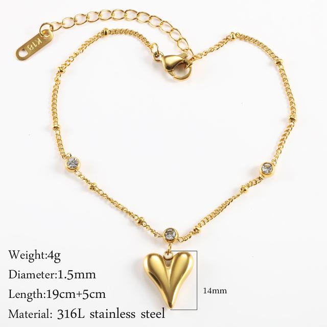

Браслет на щиколотку в форме сердца из нержавеющей стали, нежный женский браслет на щиколотку, золотистого цвета, браслеты-цепочки, не выцветают, ювелирные изделия на щиколотку для женщин 19CM