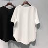 T-shirt Women Cotton Summer Casual Large Size Loose Solid Color V-Neck Pullover Short-sleeved Tops