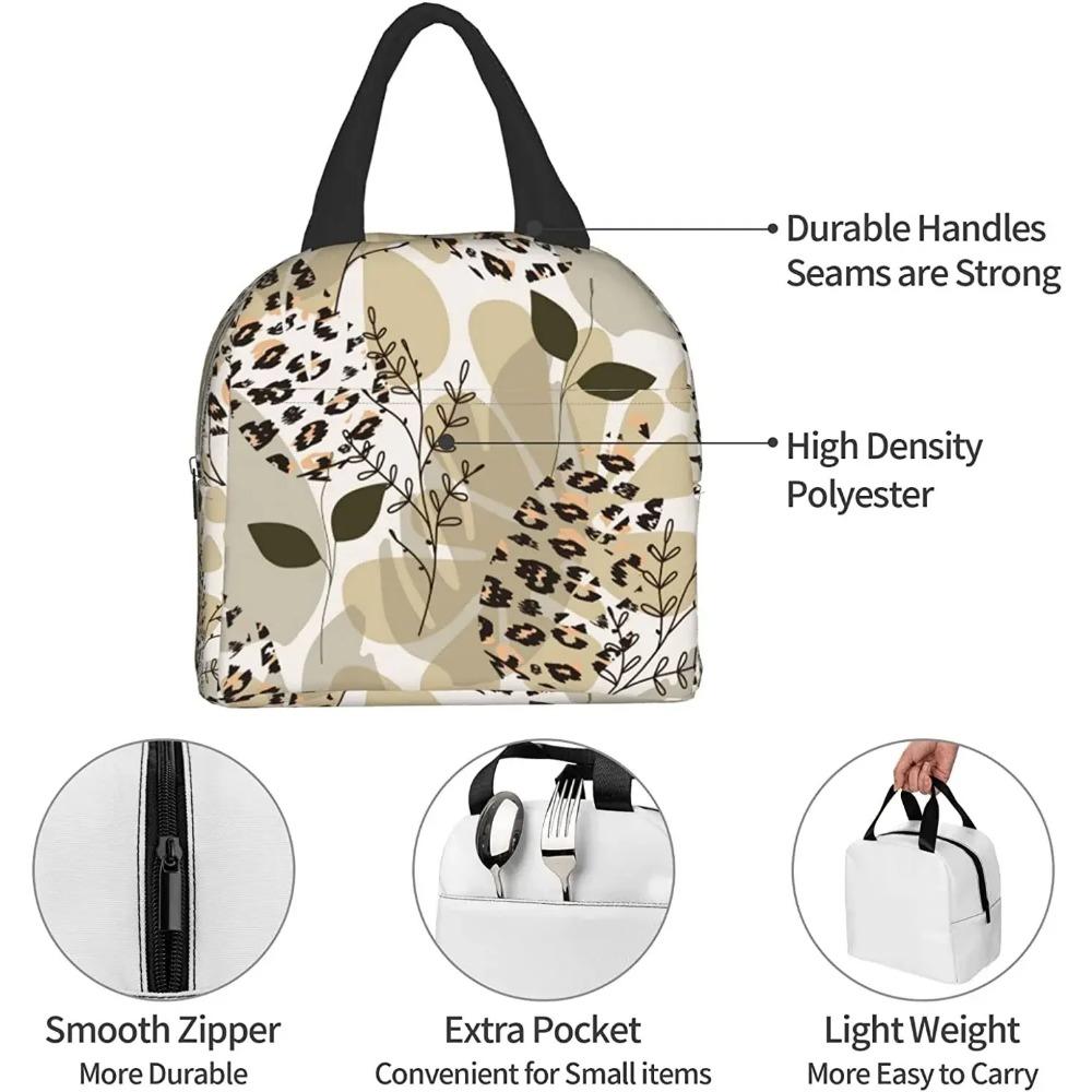 Trendy Green Brown Leaves Camo Insulated Lunch Bag Cooler Thermal Waterproof Reusable Tote Bag for Travel Work Hiking Picnic