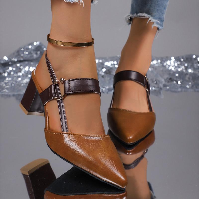 Fashion 2025 New Elegant Pointed Toe Chunky Heel Sandals Women Summer High Heels Pumps Woman Fashion Thick Heeled Party Dress Sandals
