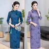 Purple Vintage-Inspired Long Sleeve Qipao Dress Women Slim Fit Wear Stand Collar Design
