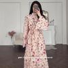 Rochie lungă franceză slim fit cu guler semi-înalt și mâneci evazate, cu imprimeu floral, pentru femei, Toamna 2025