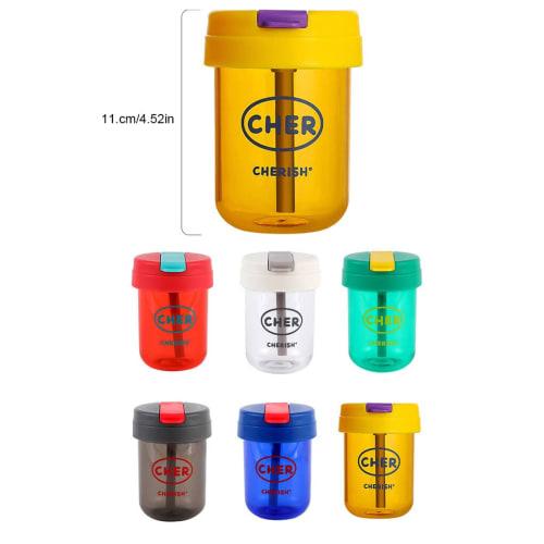 DOSJJIASL 300ml Portable Water Bottle with Straw, Wide Mouth with Plastic Lid, for Office, Student, School, Sports, and Gym Use, Red