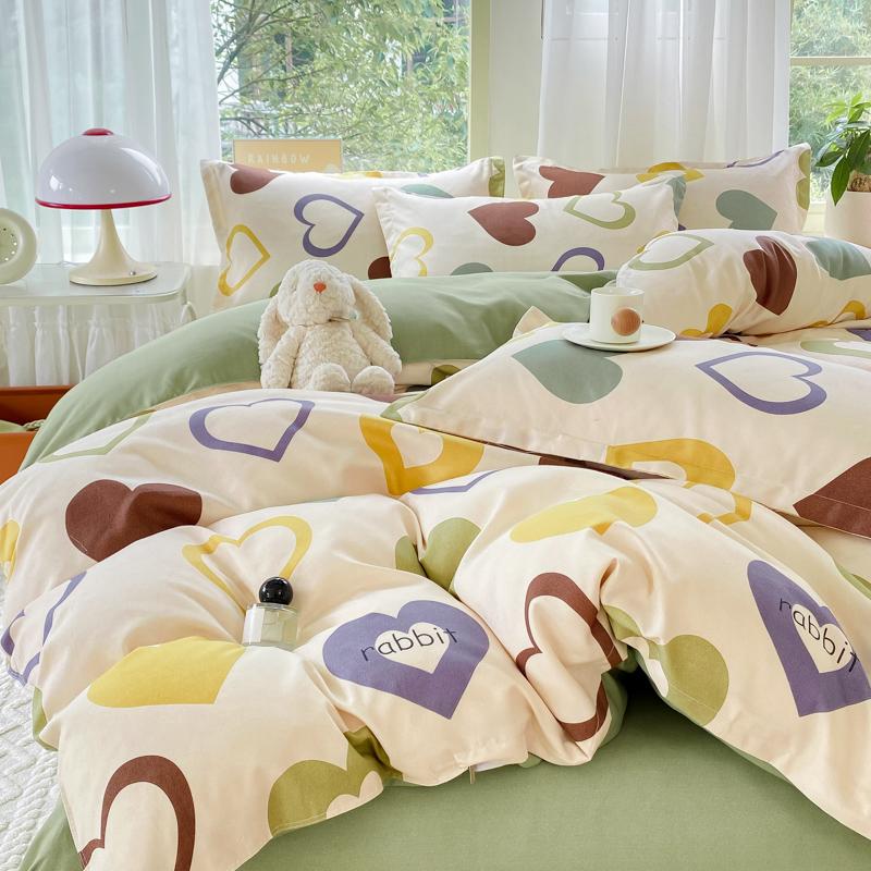 3/4Pcs Colorful Love Duvet Cover Set Letter Print Double Queen Bedding With Zipper Soft Breathable Quilt Cover Machine Washable