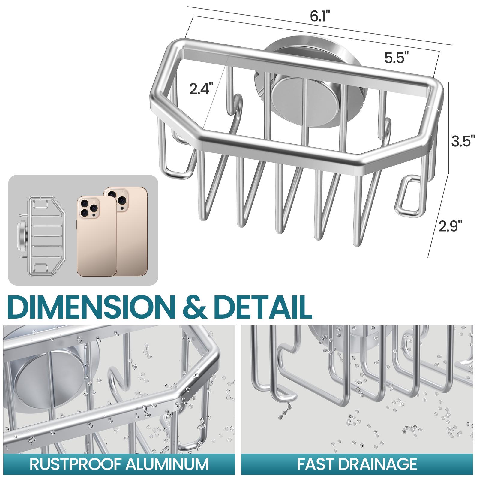 

TAILI Sponge Holder for Kitchen Sink with Strong Suction Cup Removable, Rustproof Aluminum Sink Caddy for Sponge, Brush