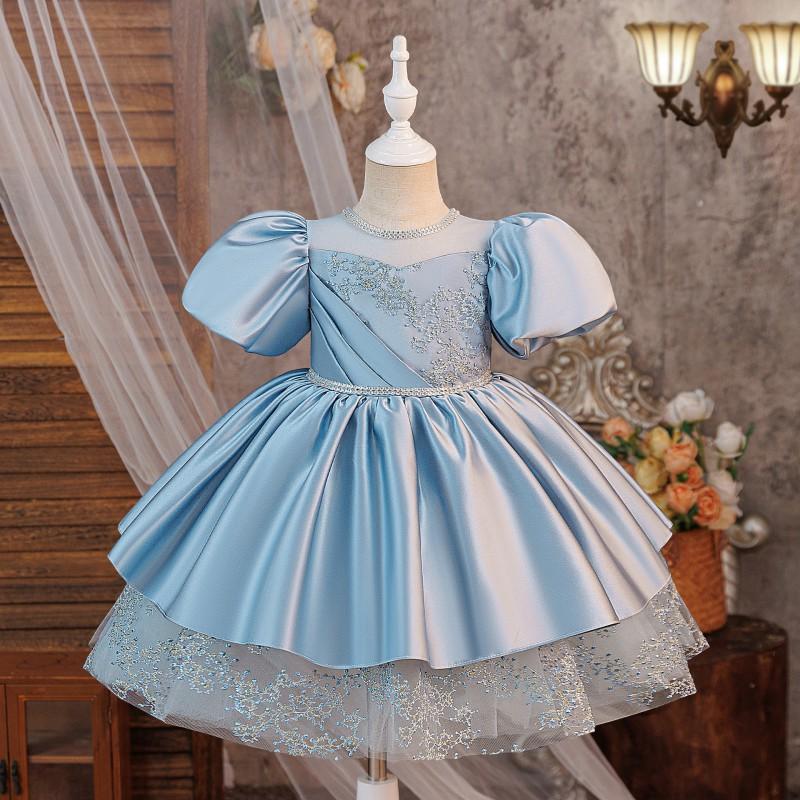 Girls Princess Dress Birthday Party Gown Puff Sleeve Tulle Formal Wear Kids 4-8 Years