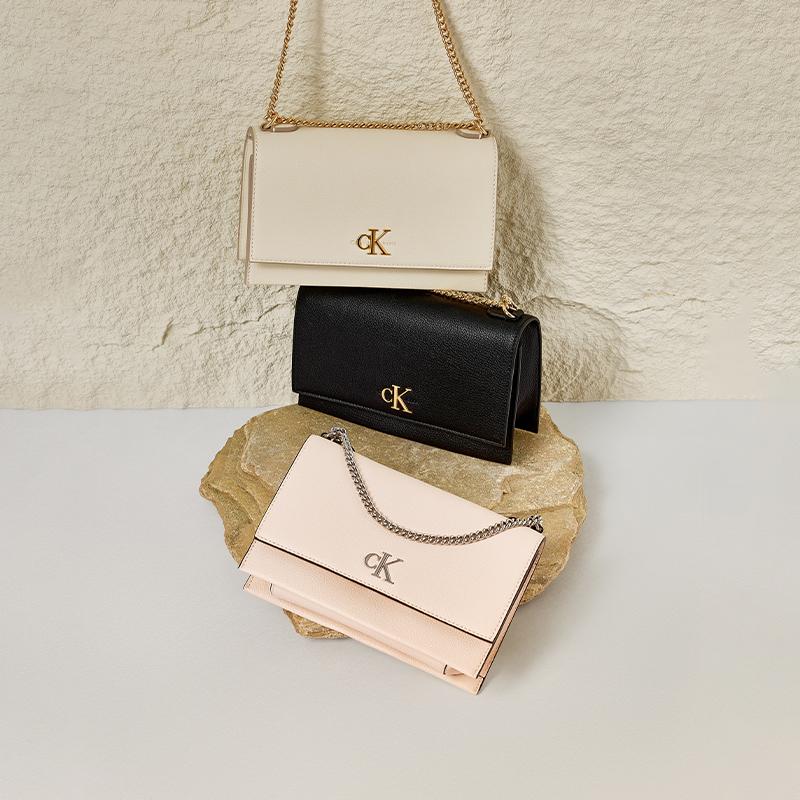 Calvin Klein Casual Minimalist Metal Buckle Chain Crossbody Commuter Bag Women Shoulder Bag White Gold DH2806-RYW