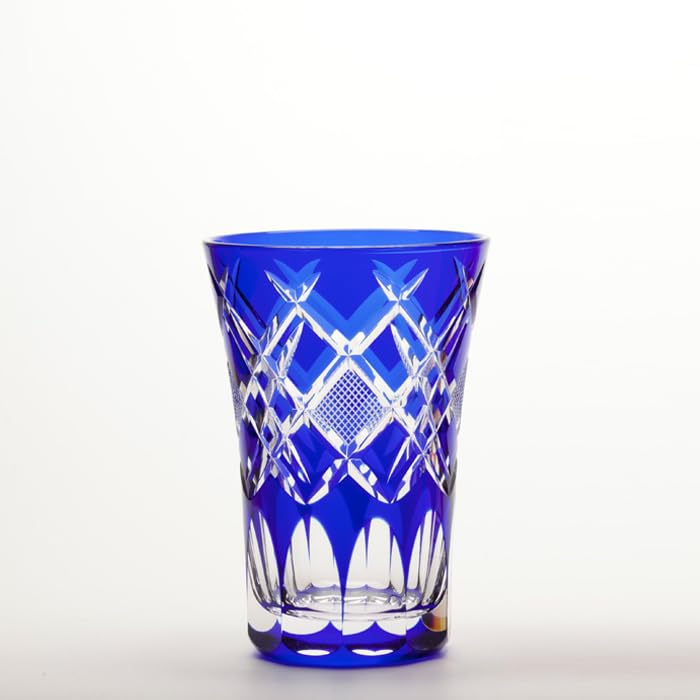 

Glass Studio Saiho Edo Kiriko Open-Top Tumbler, Blue Diamond Fish Roe Pattern