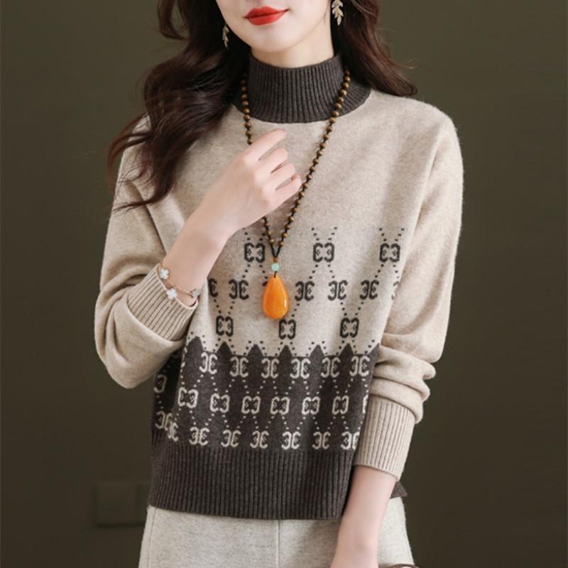 

Короткий свитер женский осенне-зимний с полувысоким воротником вязаный свитер свободный и повседневный с длинным рукавом пуловер XL коричневый