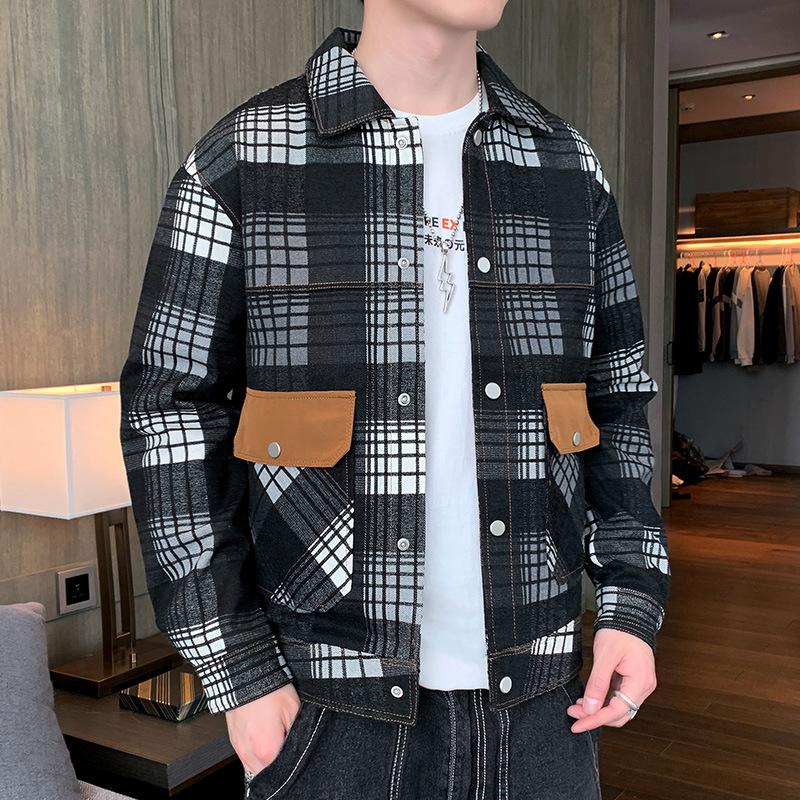 

Men s plaid jacket spring and autumn new fashion lapel men s coat top versatile jacket casual men M