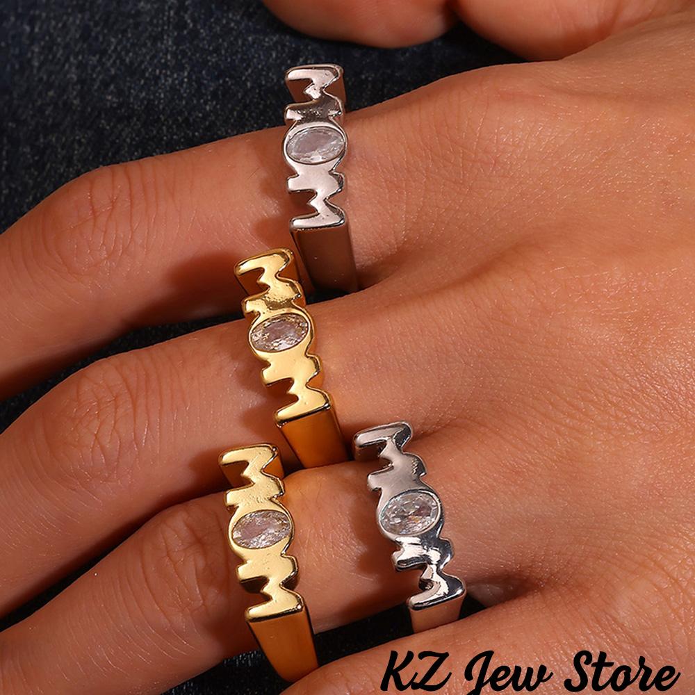 Mom Royal Ring Women Gold Color 3D Letter Casting Rings 7 8 Size Rhinestone Anillos Acero Inoxidables Jewelry Mother's Day Gift