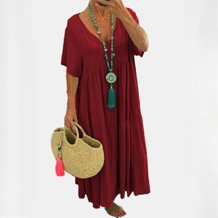 Long Swing V Neck Dress Summer Spring Big Irregular Hem Flowy