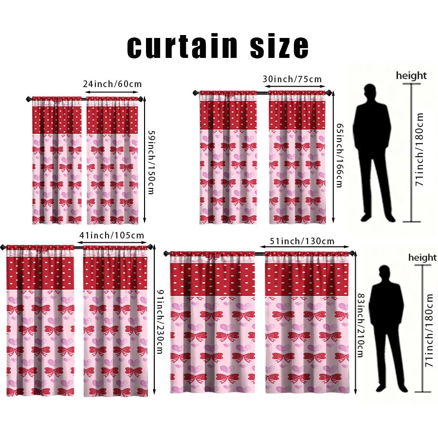 Set Of 2 Red White Polka Dot Bow Heart Curtain Sweet Retro Style Living Room Bedroom Decorative Drawbar Pockets For Area Made Polyester