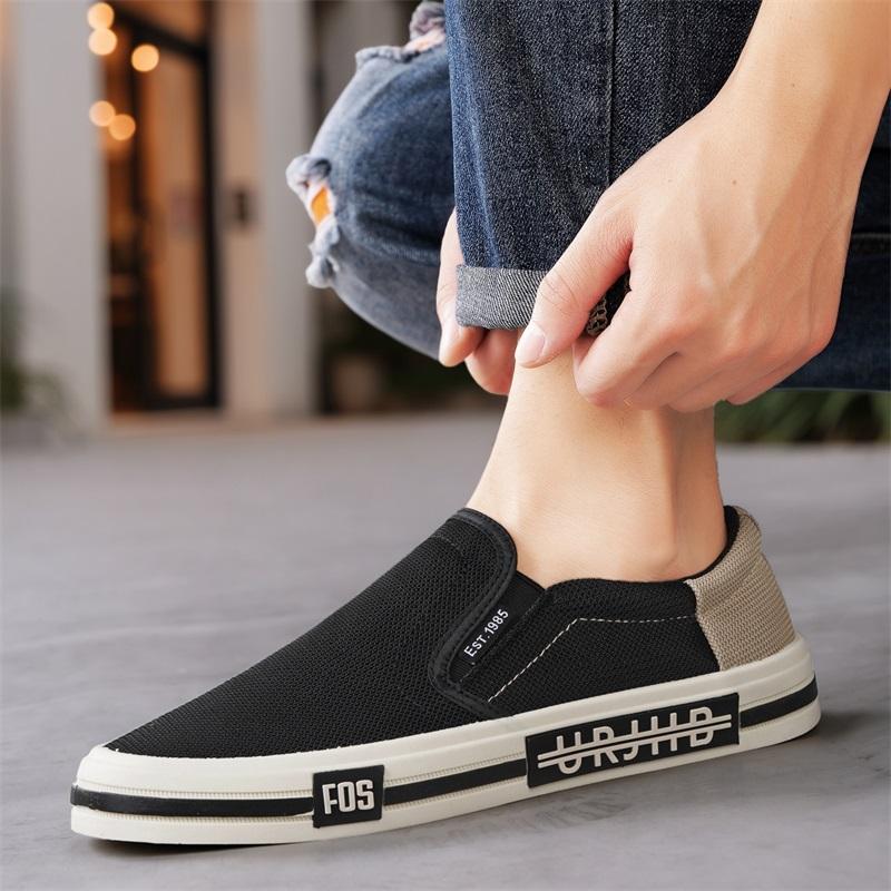 Fashion Men Canvas Shoes 2026 New High Quality Men Casual Shoes Mesh Breathable Slip On Loafers Comfort Anti-slip Walking Shoes