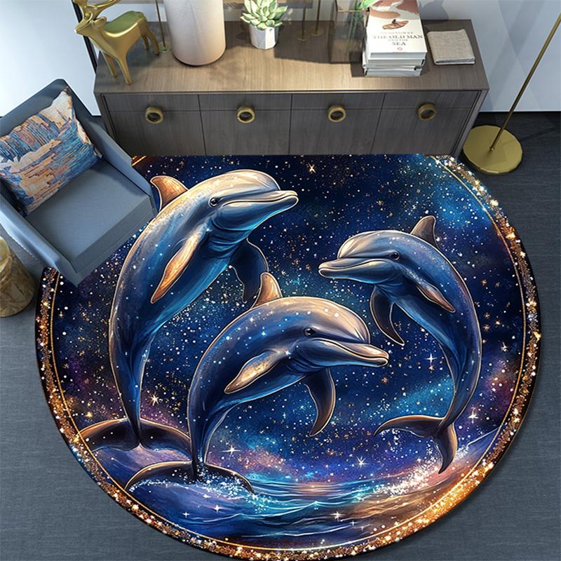 Dolphins Round Area Rug,Carpet Rug for Living Room Bedroom Sofa Playroom Decor,Non-slip Floor Mat