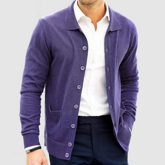 Cardigan à revers homme Automne/Hiver 2025: Manteau pull européen et américain à boutonnage simple amincissant