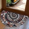 Boho Mandala Floral Semicircle Entrance Mat, Dirt Trapping Wear Resistant Floor Rug For Indoor Outdoor
