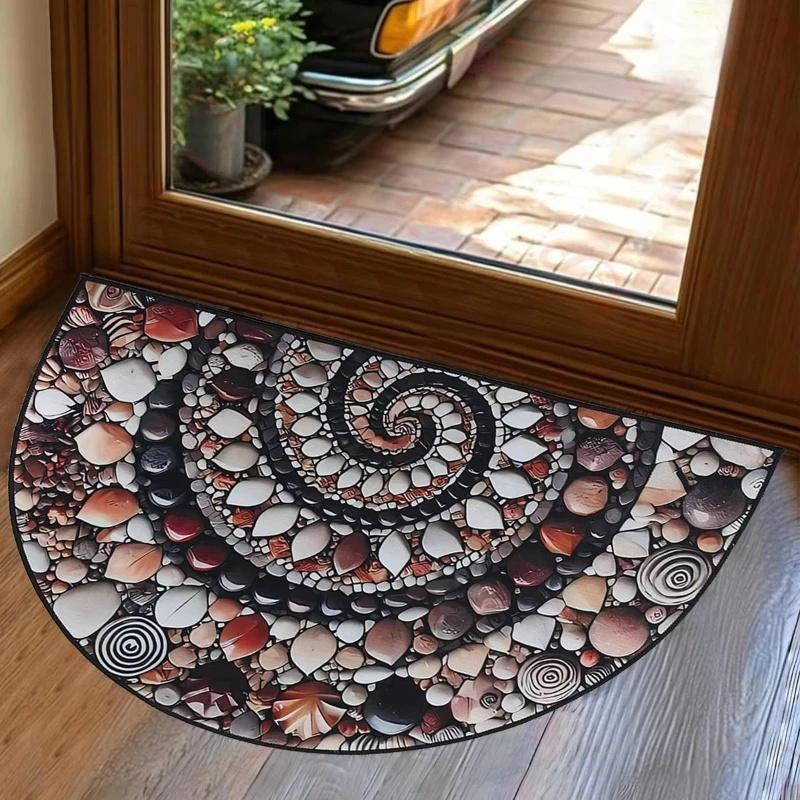 Boho Mandala Floral Semicircle Entrance Mat, Dirt Trapping Wear Resistant Floor Rug For Indoor Outdoor
